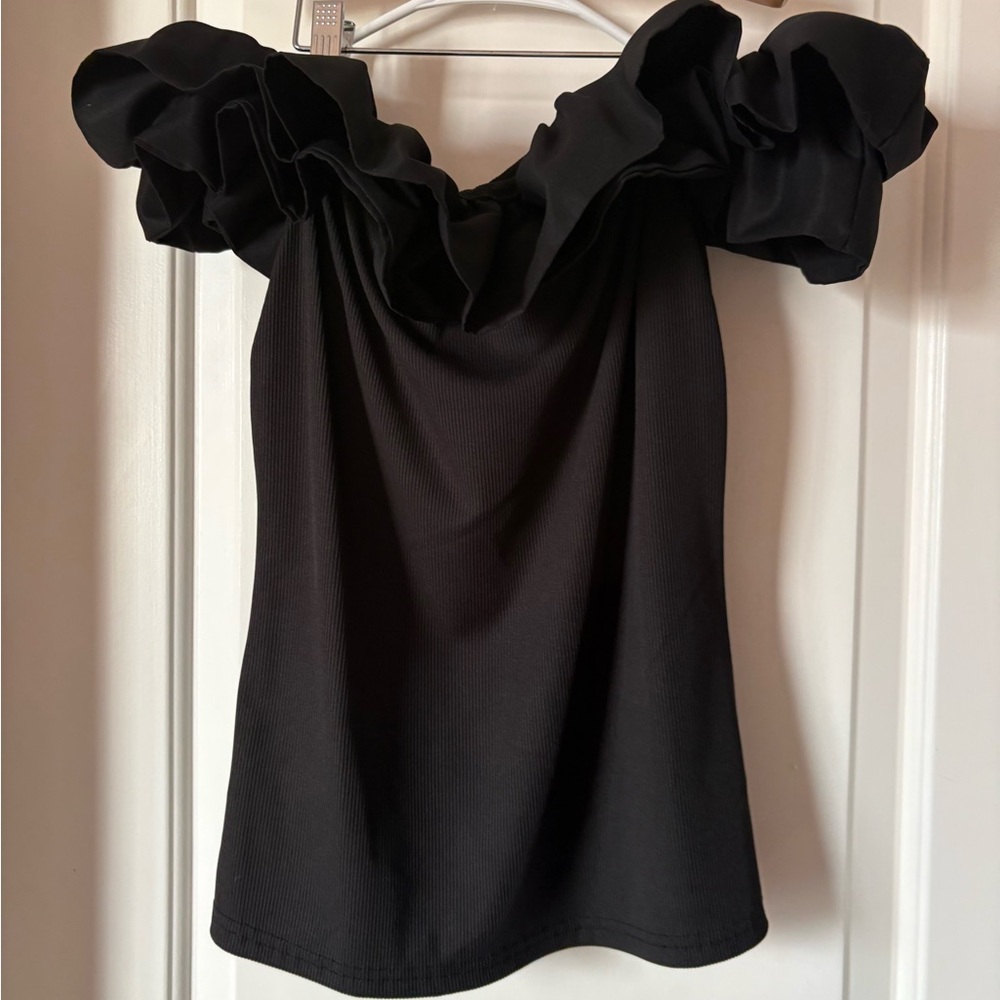 Black Off-Shoulder Ruffle Top - Picture 2 of 3